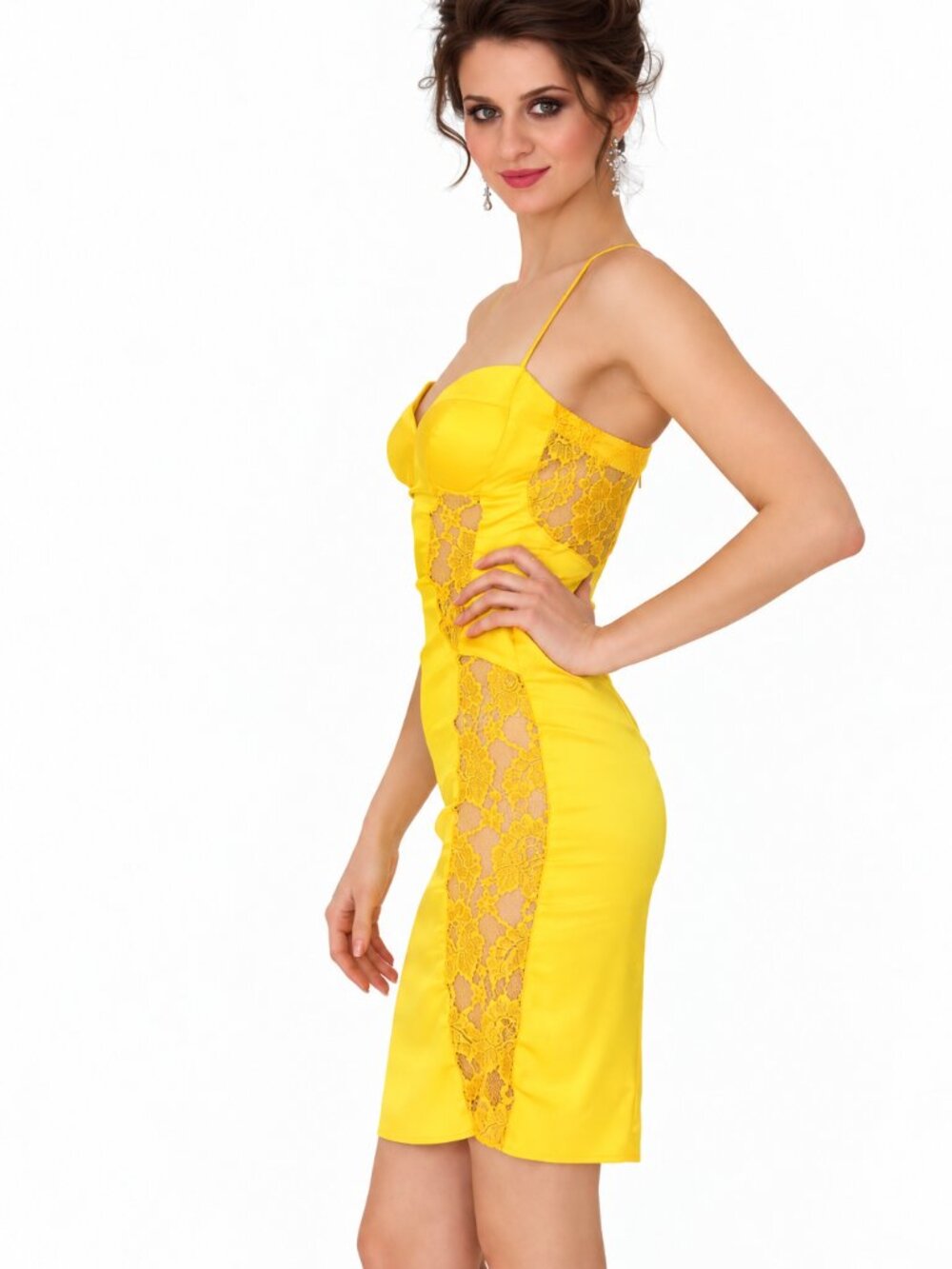 NWT Sexy Summer Yellow Cocktail Dress with Lace cut-outs, size S